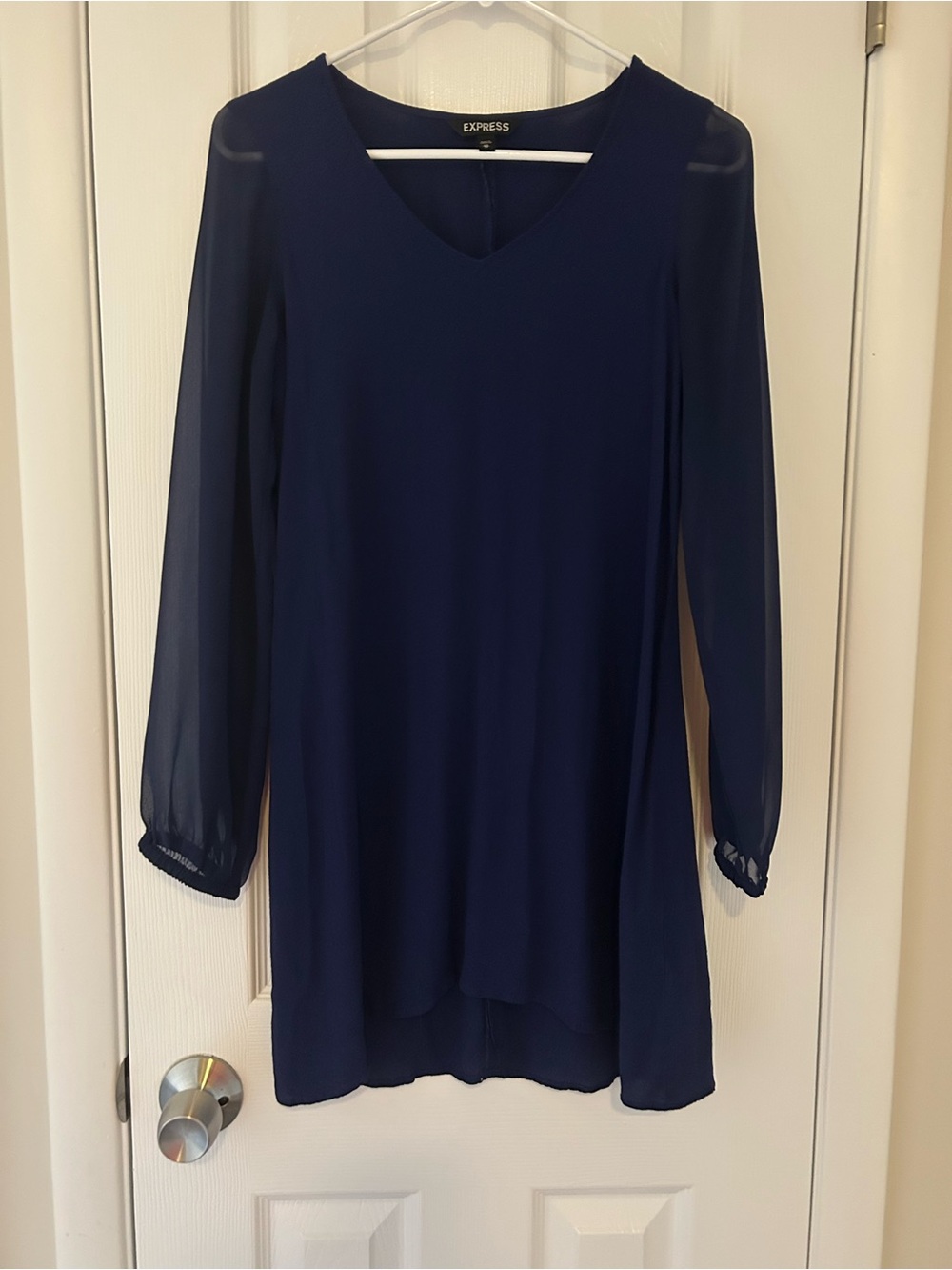 Express Navy V-Neck Long Sleeve Shift Dress